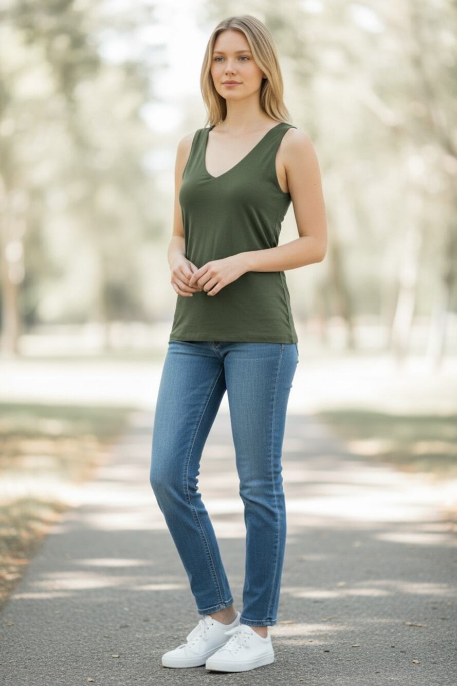 LANDS END Tank Top Size XS Deep Green Built in Bra Brami Tank Stretch